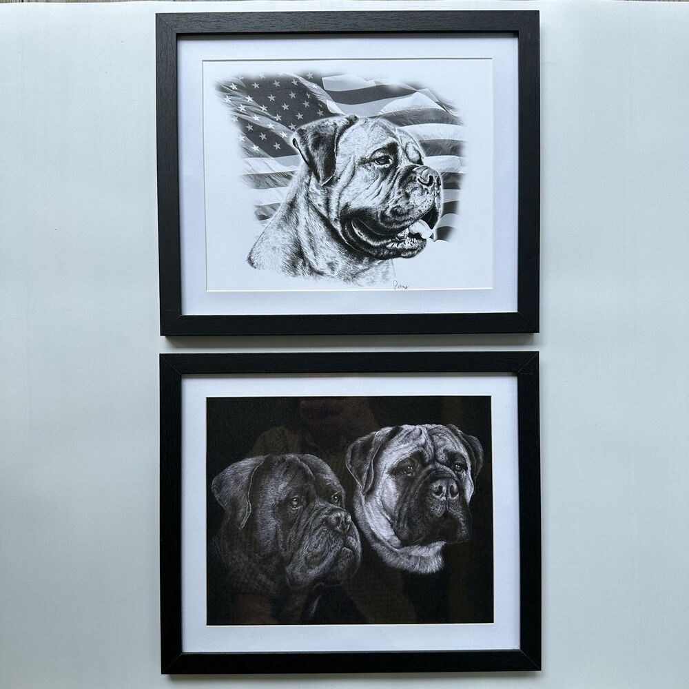 Vintage Bullmastiff Puppy Hand Signed Print Framed Roger Pidney Davidson Art - Picture 10 of 10